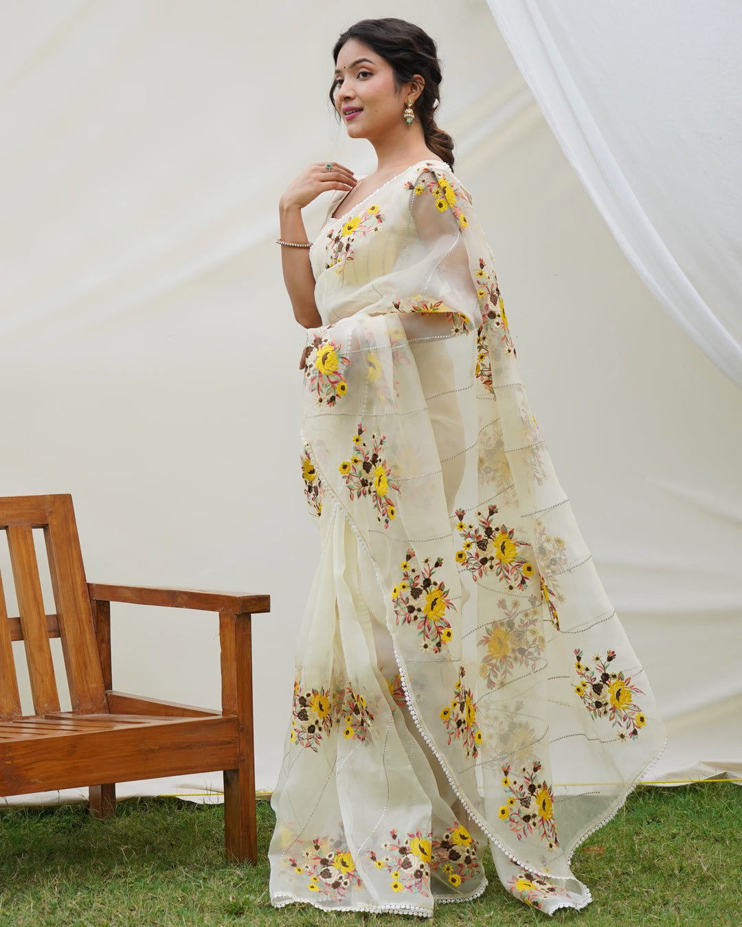 Designer Organza Saree with Art-Silk Blouse | Embroidered for Special Events