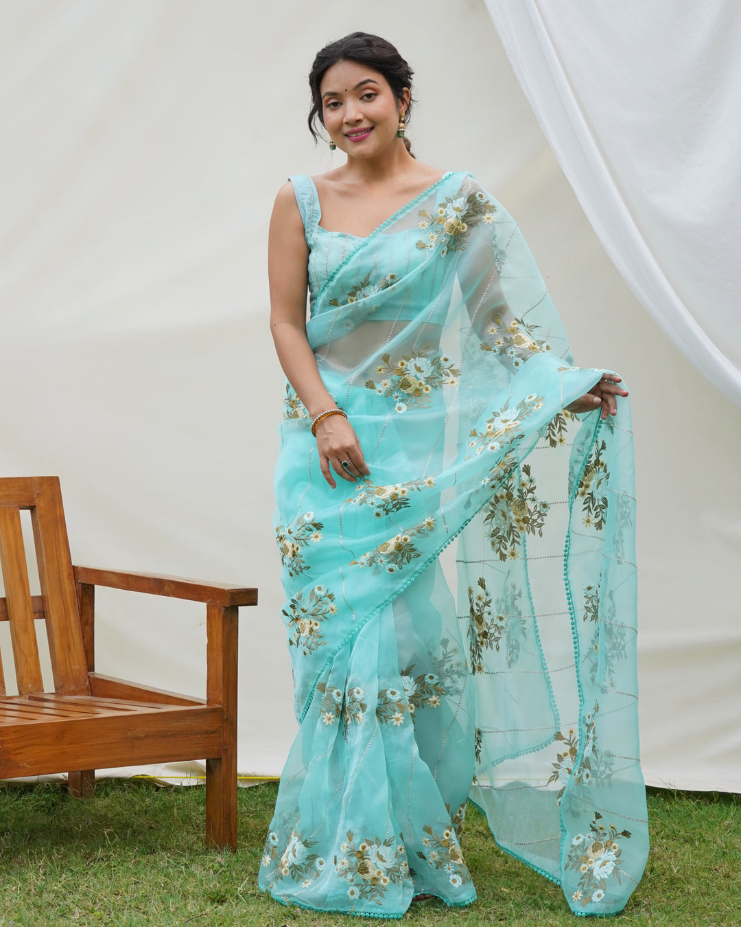 Designer Organza Saree with Art-Silk Blouse | Embroidered for Special Events