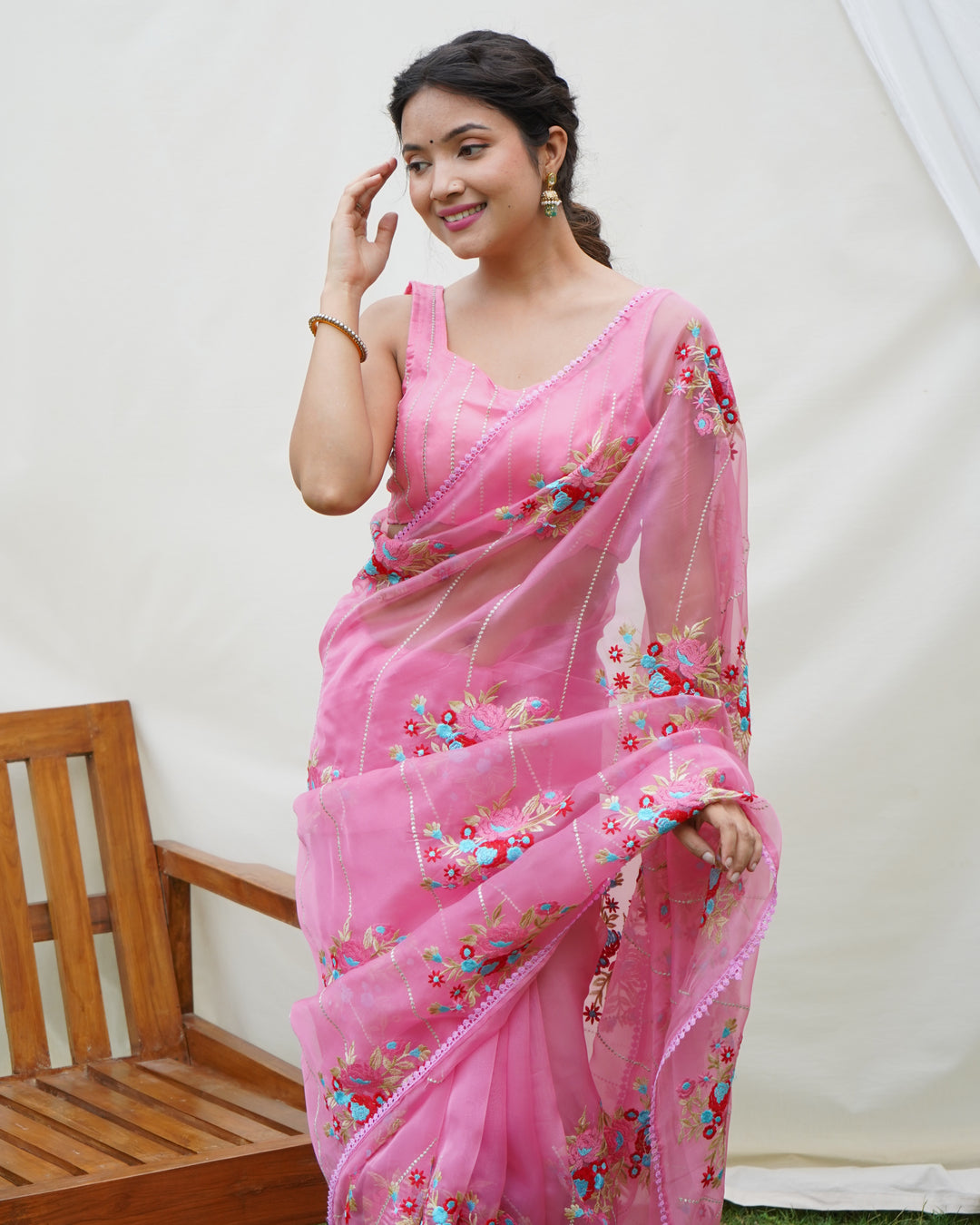 Designer Organza Saree with Art-Silk Blouse | Embroidered for Special Events