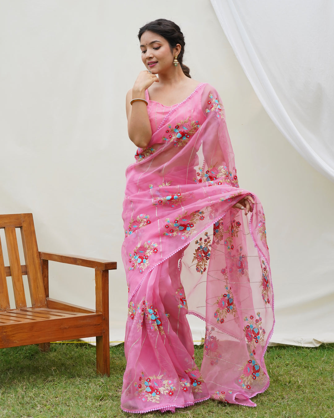 Designer Organza Saree with Art-Silk Blouse | Embroidered for Special Events