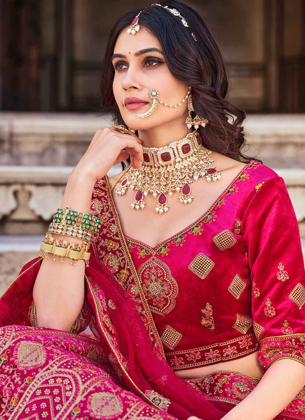 Velvet Bridal Lehenga | Elegant Dori & Embroidery Work for Weddings