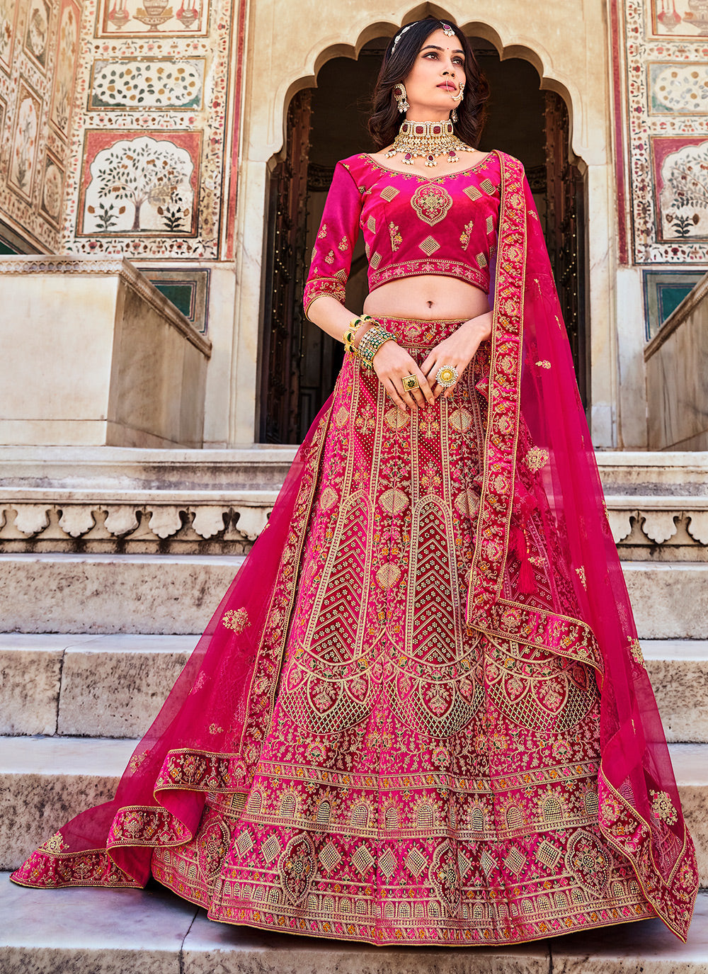 Velvet Bridal Lehenga | Elegant Dori & Embroidery Work for Weddings