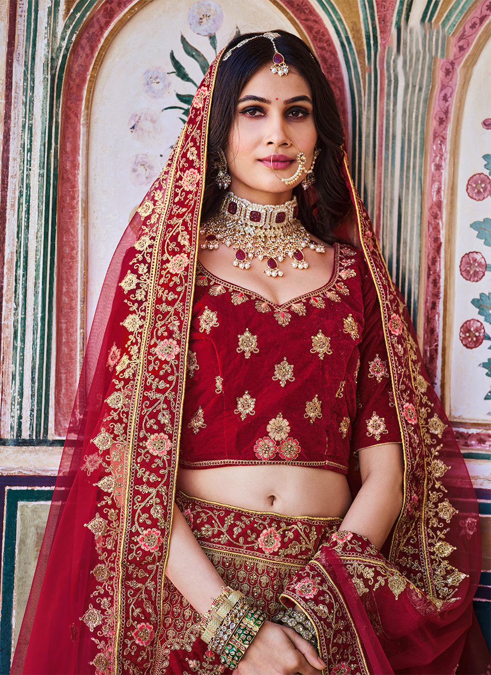 Velvet Dori Work Lehenga | Embroidered Wedding & Bridal Special Event Outfit