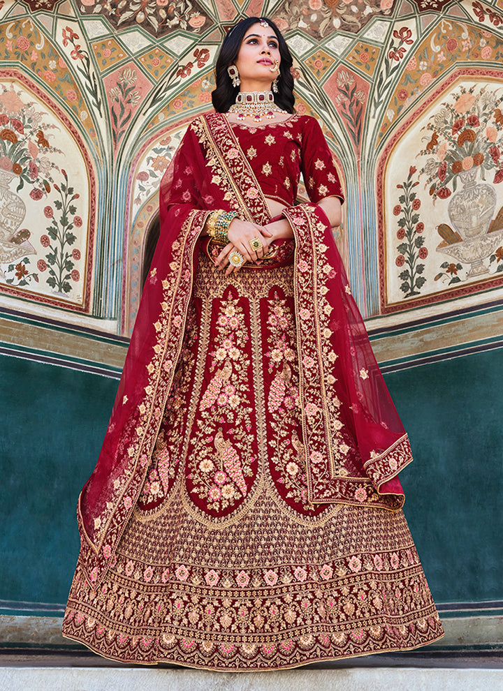 Velvet Dori Work Lehenga | Embroidered Wedding & Bridal Special Event Outfit