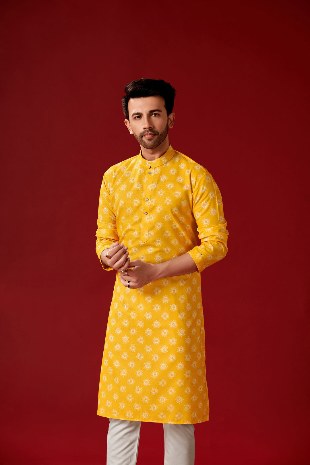 Men's Yellow Cotton Kurta Pajama Set | Ideal for Haldi and Festive Occasions