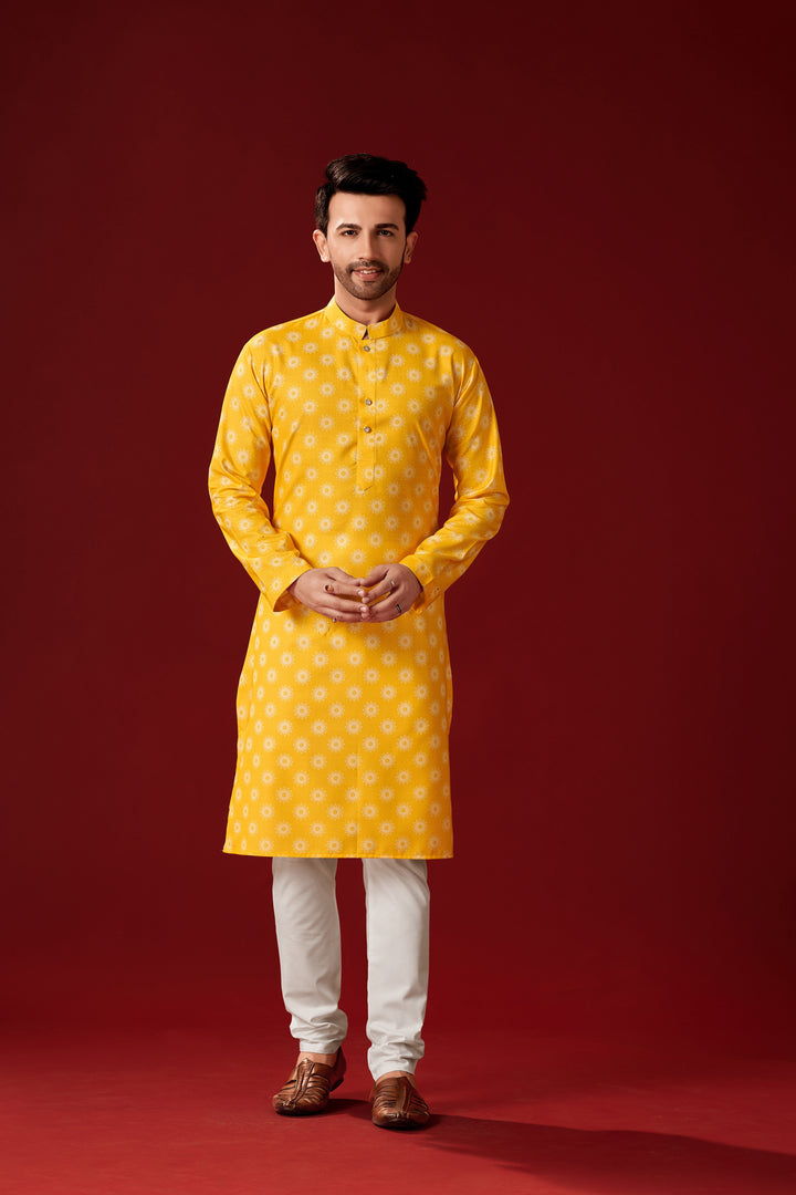 Men's Yellow Cotton Kurta Pajama Set | Ideal for Haldi and Festive Occasions