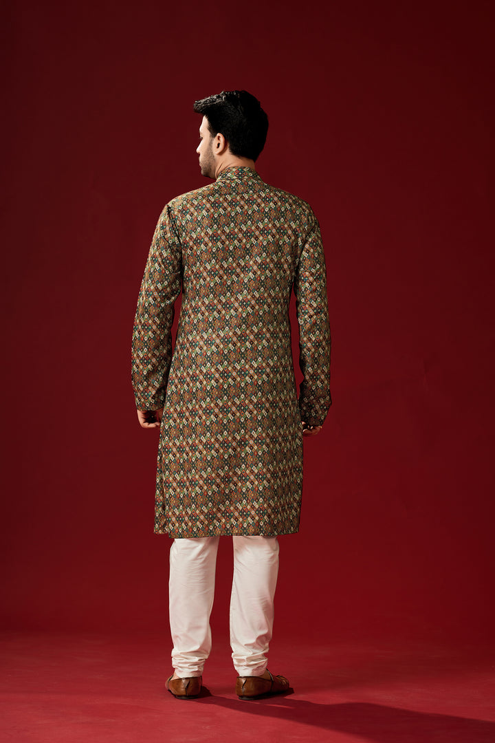 Multi-Color Designer Printed Cotton Kurta Pajama | Traditional Men's Wear