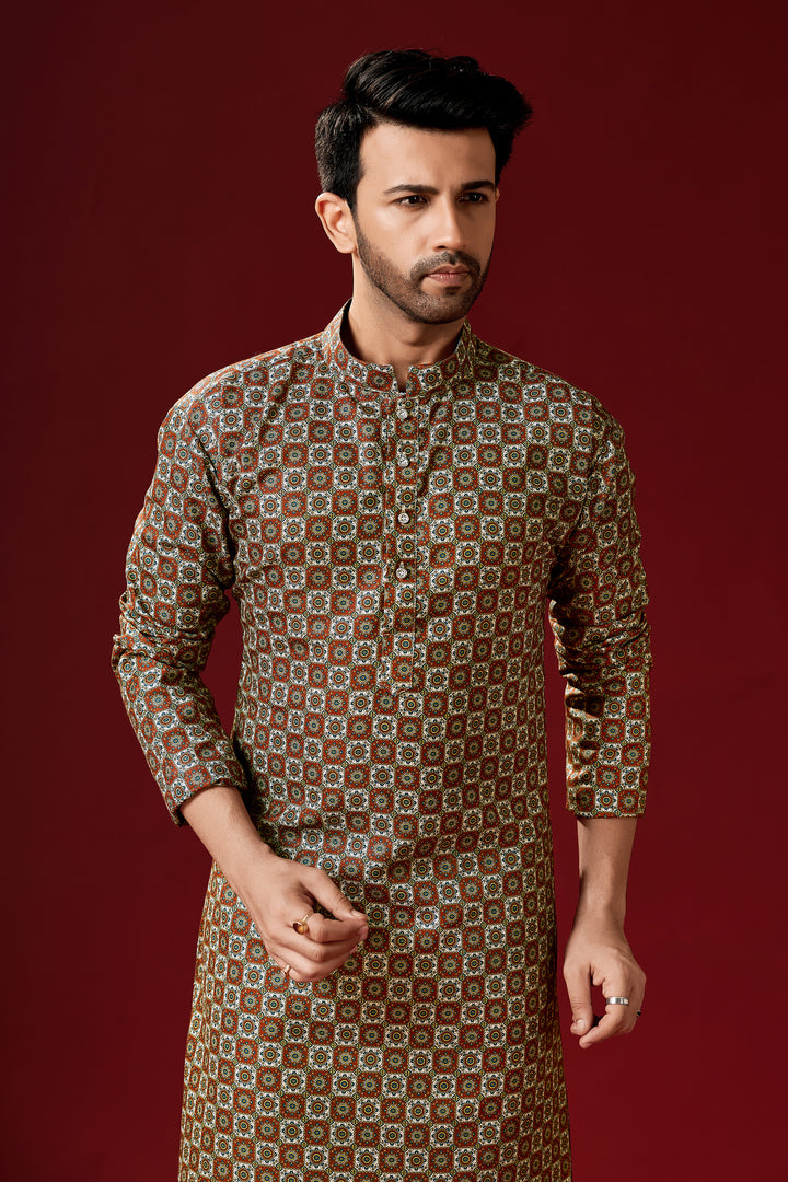 Stylish Multi-Color Cotton Kurta Pajama for Men | Designer Printed Set