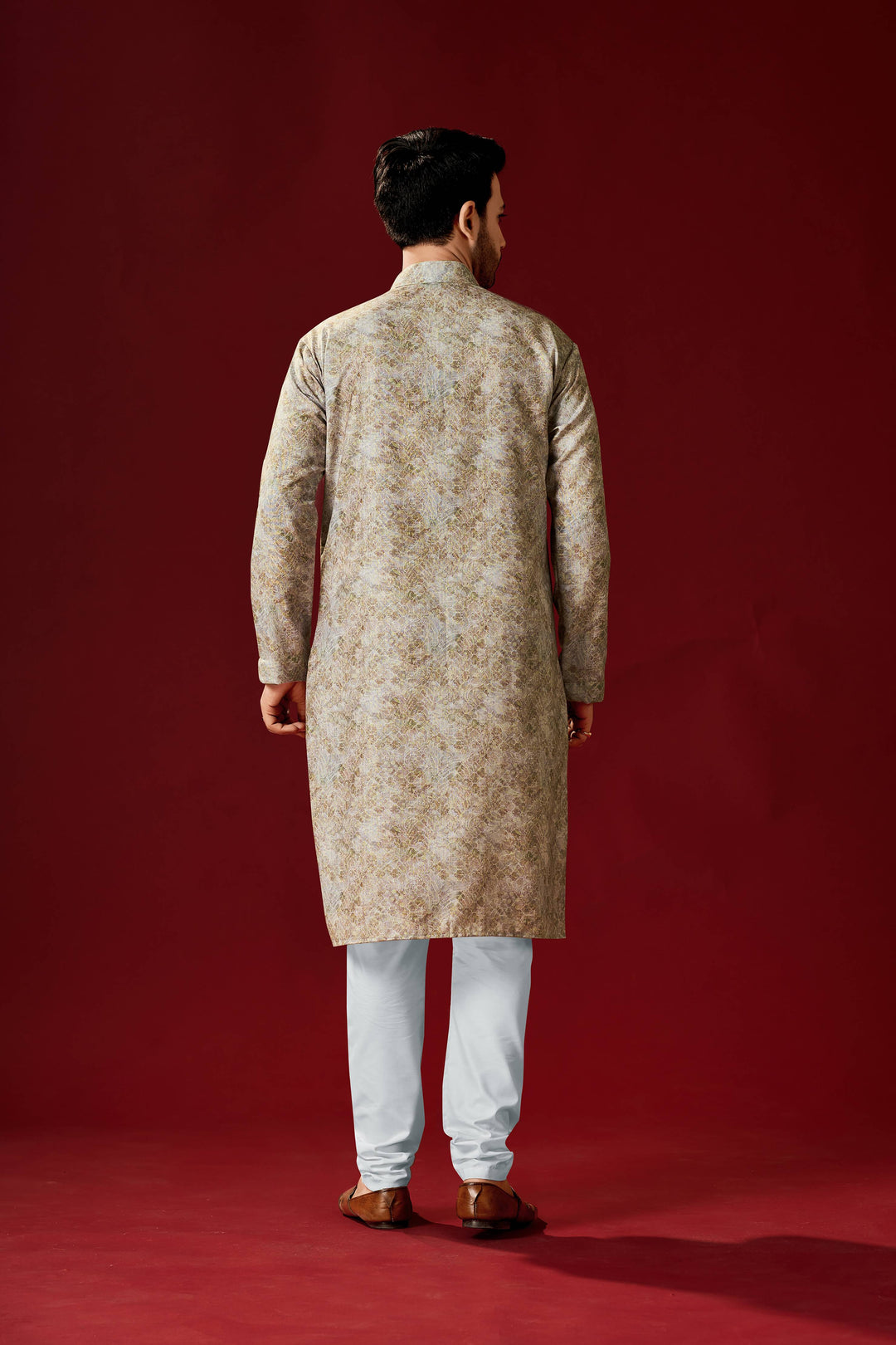 Beige Men's Cotton Kurta Pajama | Traditional Designer Printed Wear