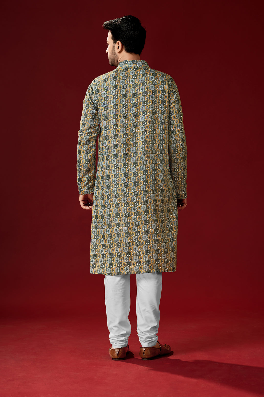 Grey Cotton Kurta Pajama Set | Designer Printed Men's Festive Wear