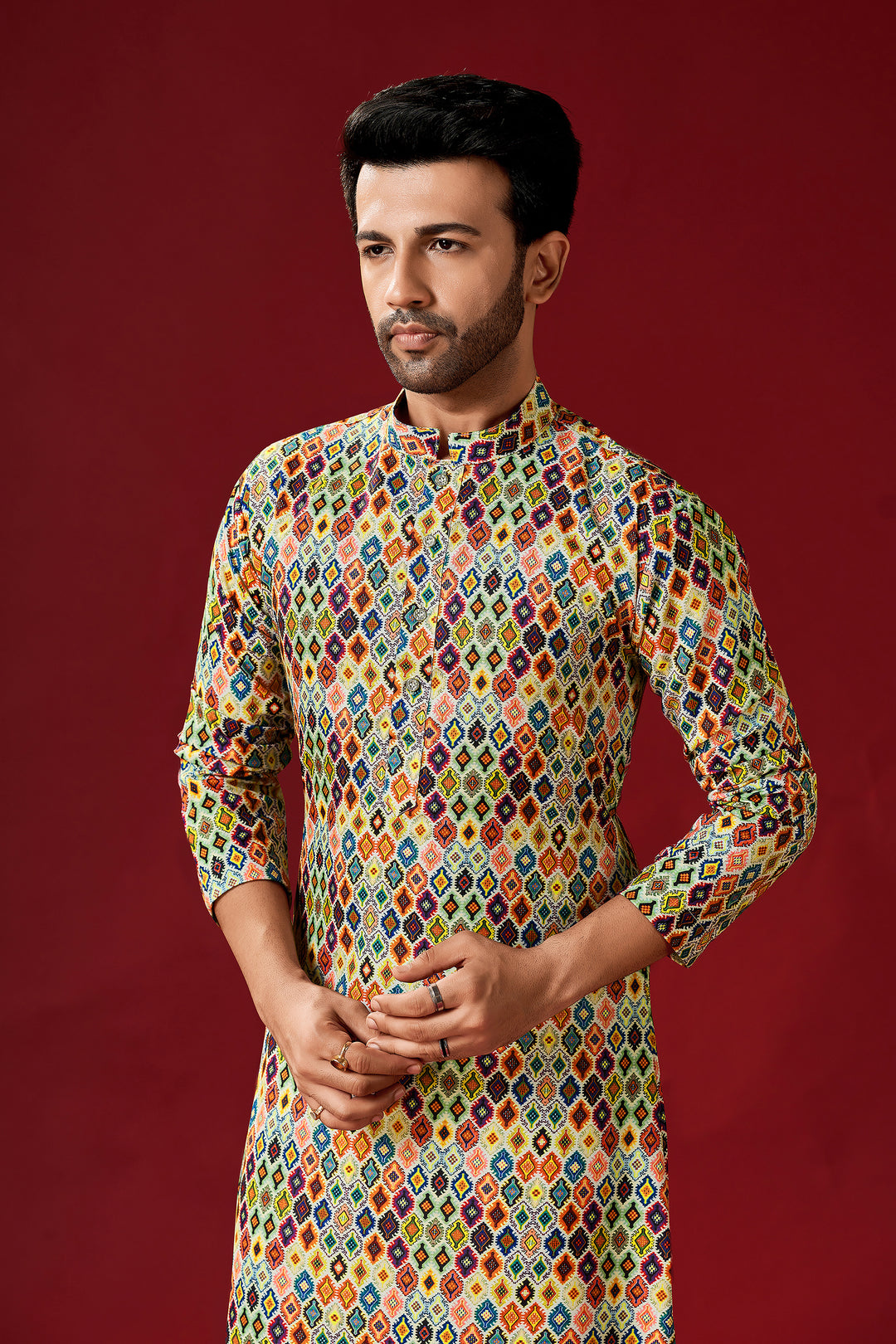 Designer Printed Multi-Color Kurta Pajama Set | Traditional Wear