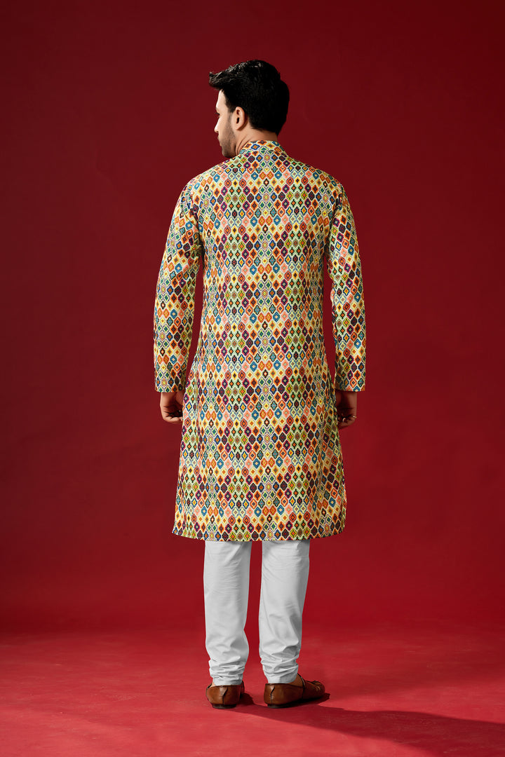 Designer Printed Multi-Color Kurta Pajama Set | Traditional Wear