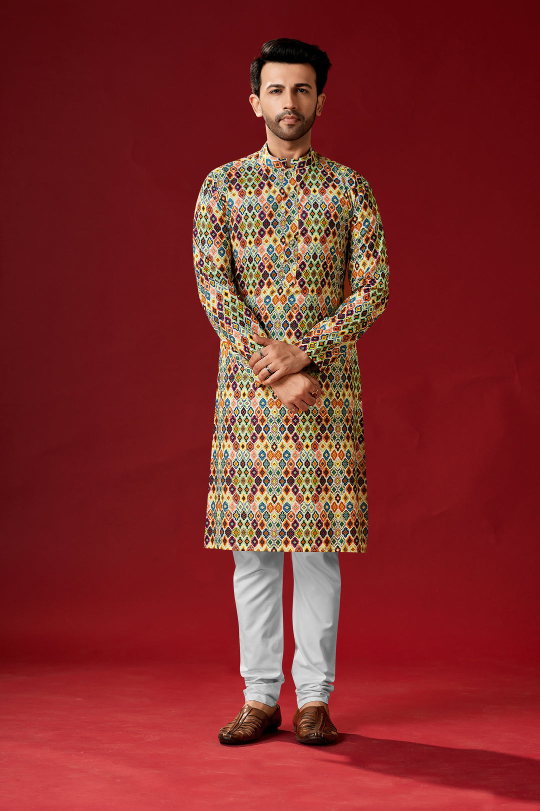 Designer Printed Multi-Color Kurta Pajama Set | Traditional Wear