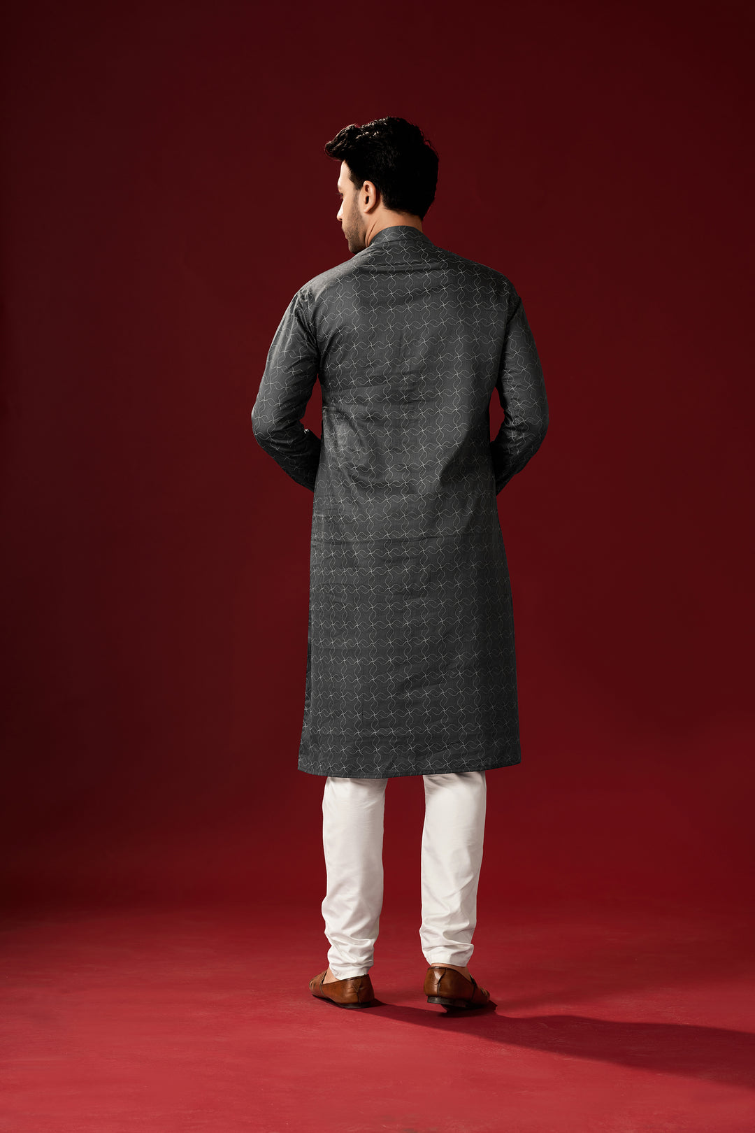 Stylish Grey Kurta Pajama Set for Men | Designer Printed Cotton Set