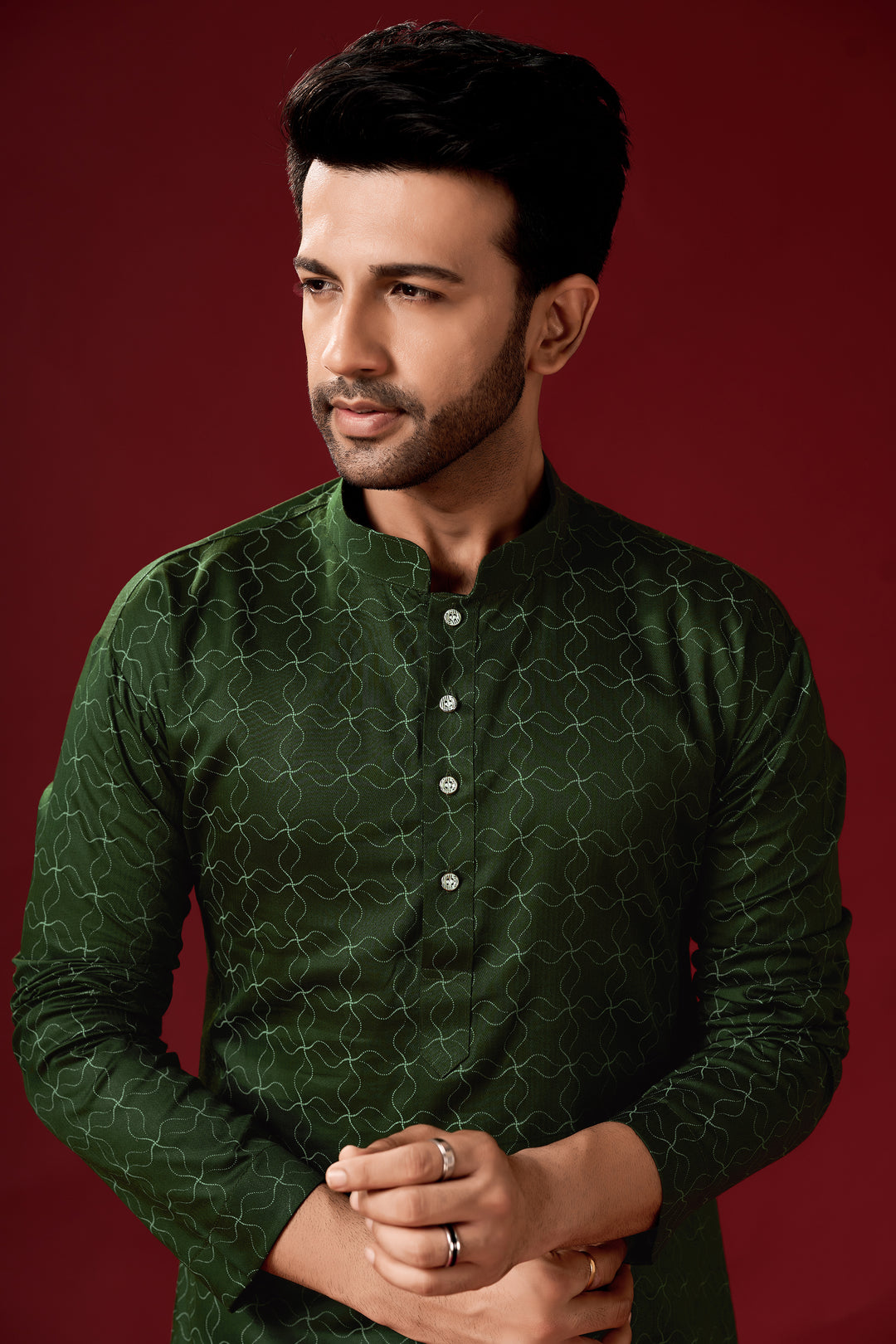 Dark Green Cotton Kurta Pajama Set | Traditional Men's Wear