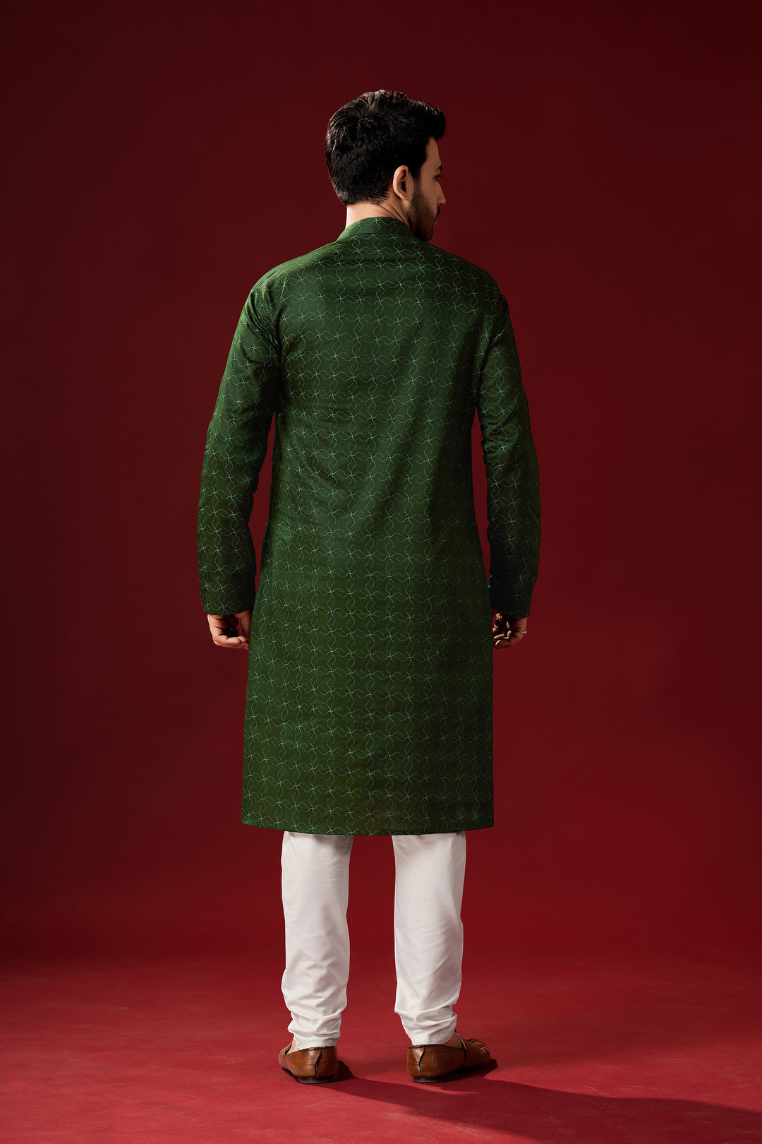 Dark Green Cotton Kurta Pajama Set | Traditional Men's Wear