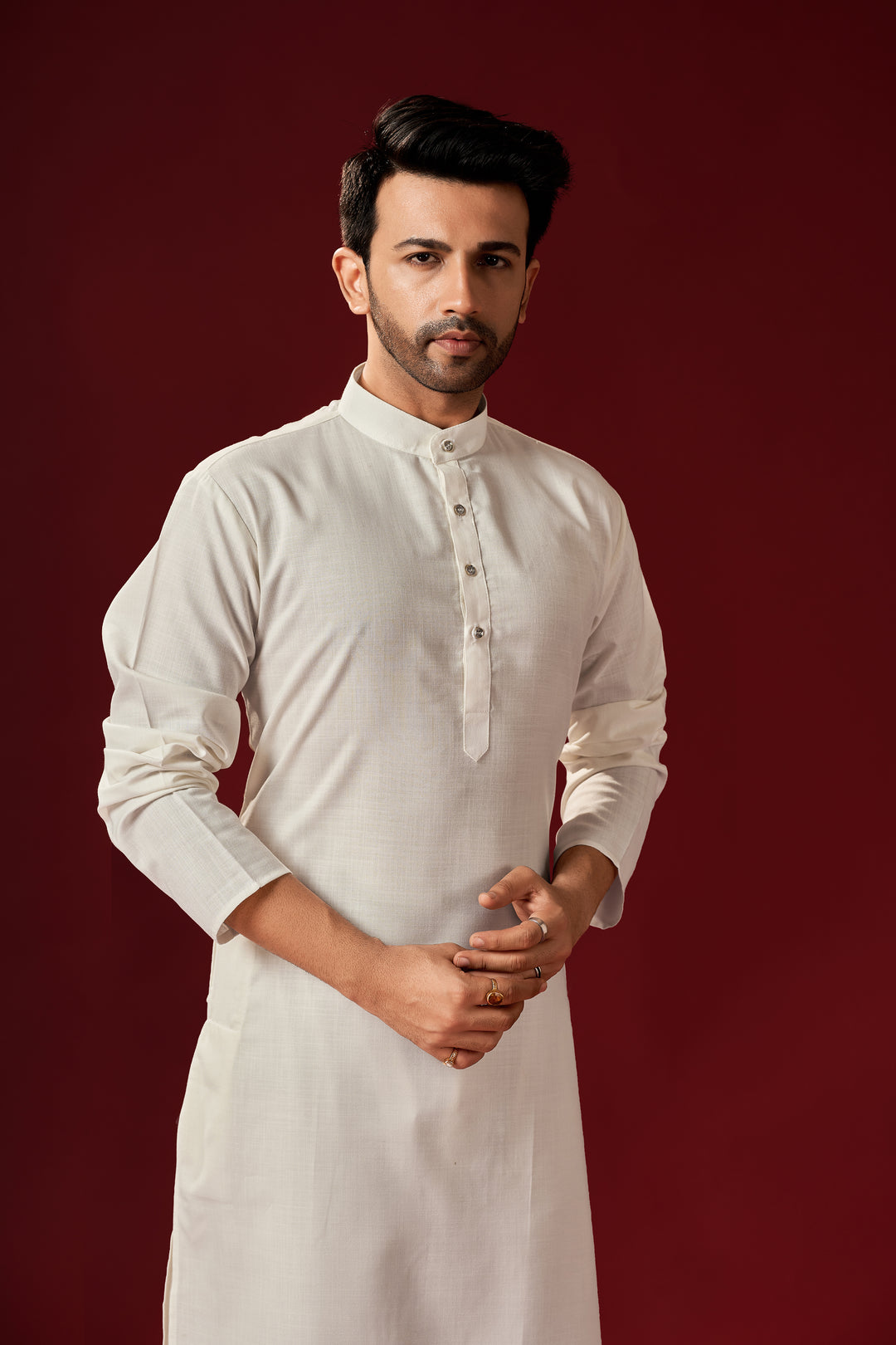 White Solid Cotton Kurta Pajama Set for Men | Classic Traditional Wear