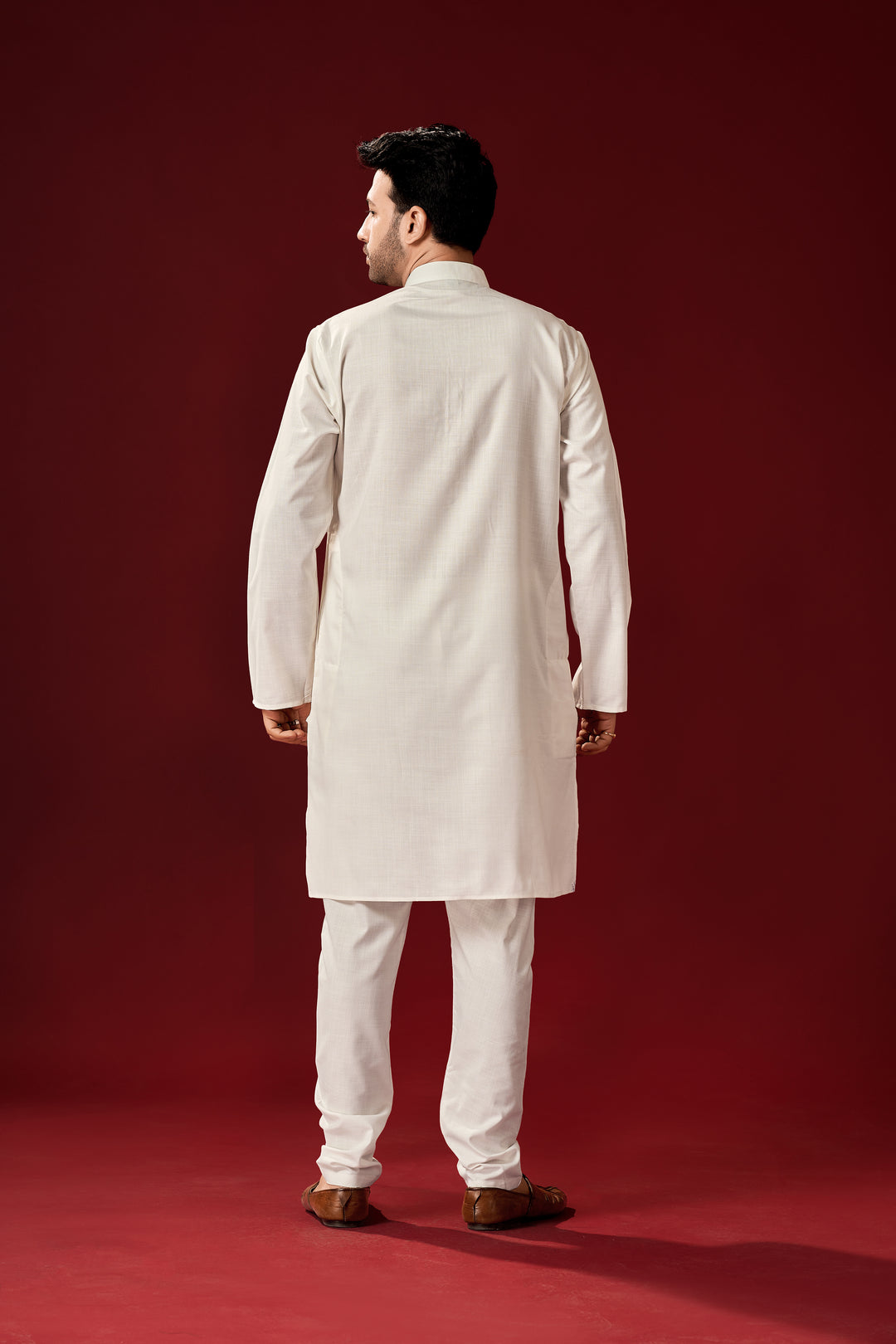 White Solid Cotton Kurta Pajama Set for Men | Classic Traditional Wear