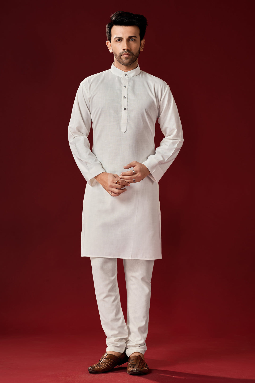 White Solid Cotton Kurta Pajama Set for Men | Classic Traditional Wear