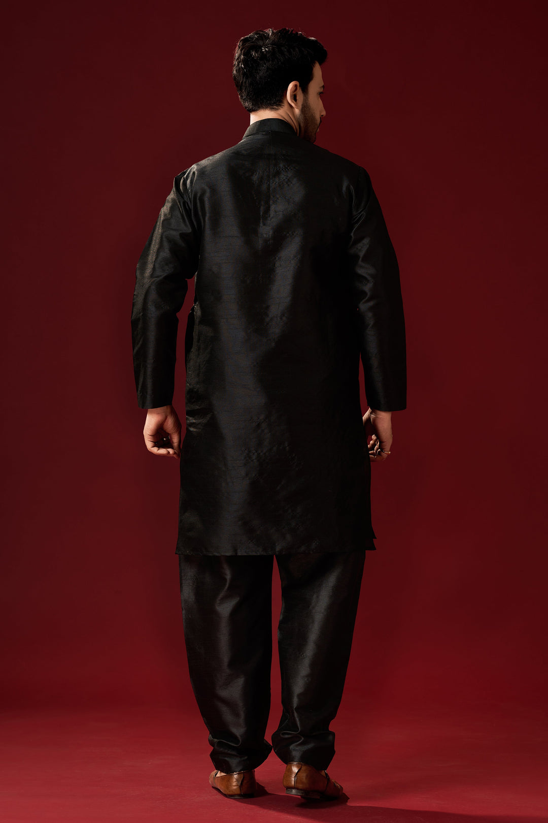 Stylish Black Men's Kurta Pajama Set | Premium Silk Fabric