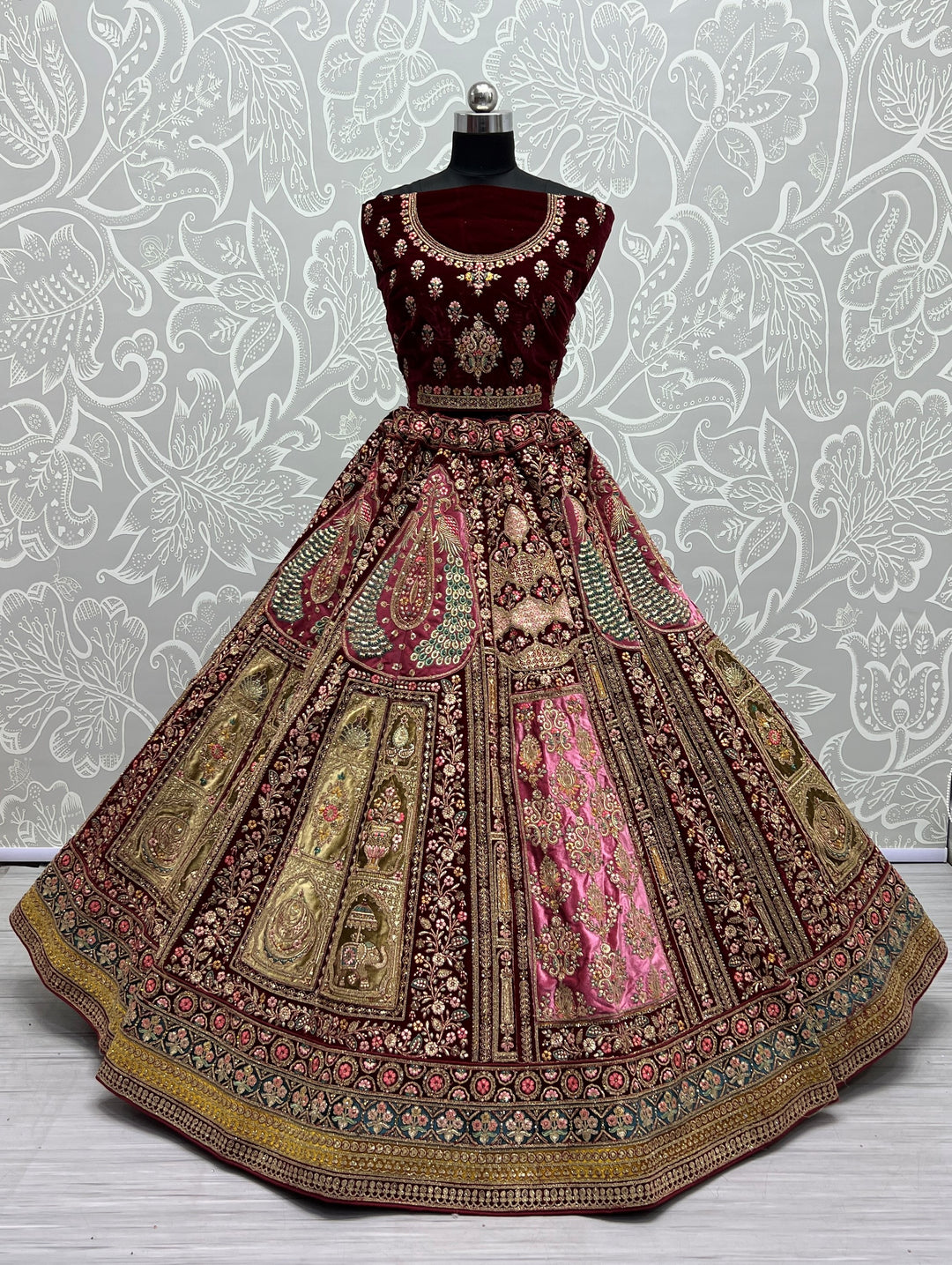 Elegant Velvet Lehenga with Embroidery & Sequins | Perfect for Bridal Events