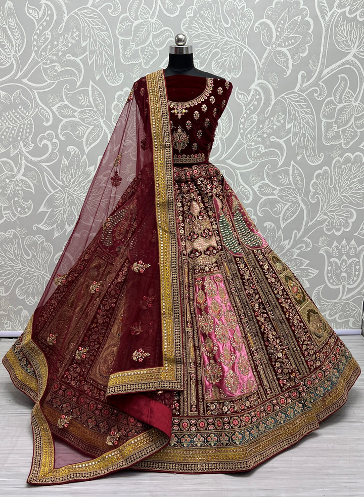 Elegant Velvet Lehenga with Embroidery & Sequins | Perfect for Bridal Events