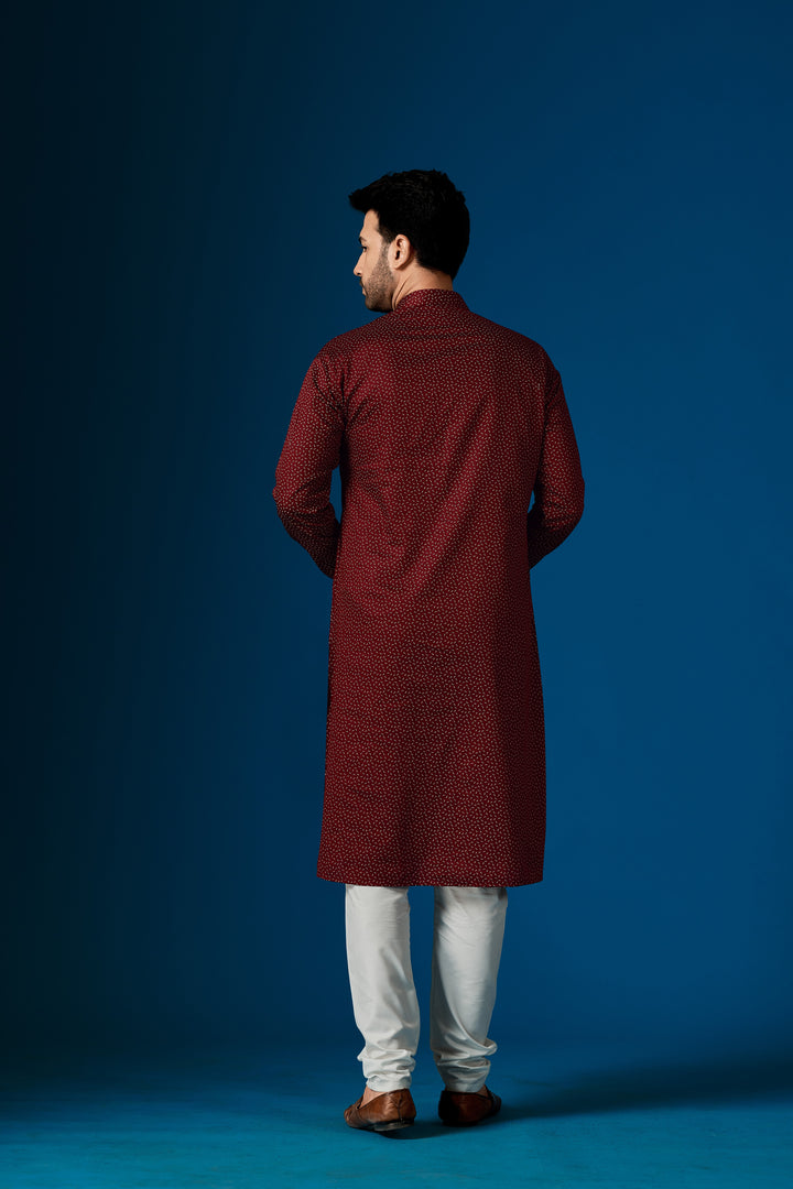 Maroon Cotton Kurta Pajama Set | Designer Printed Festive Wear