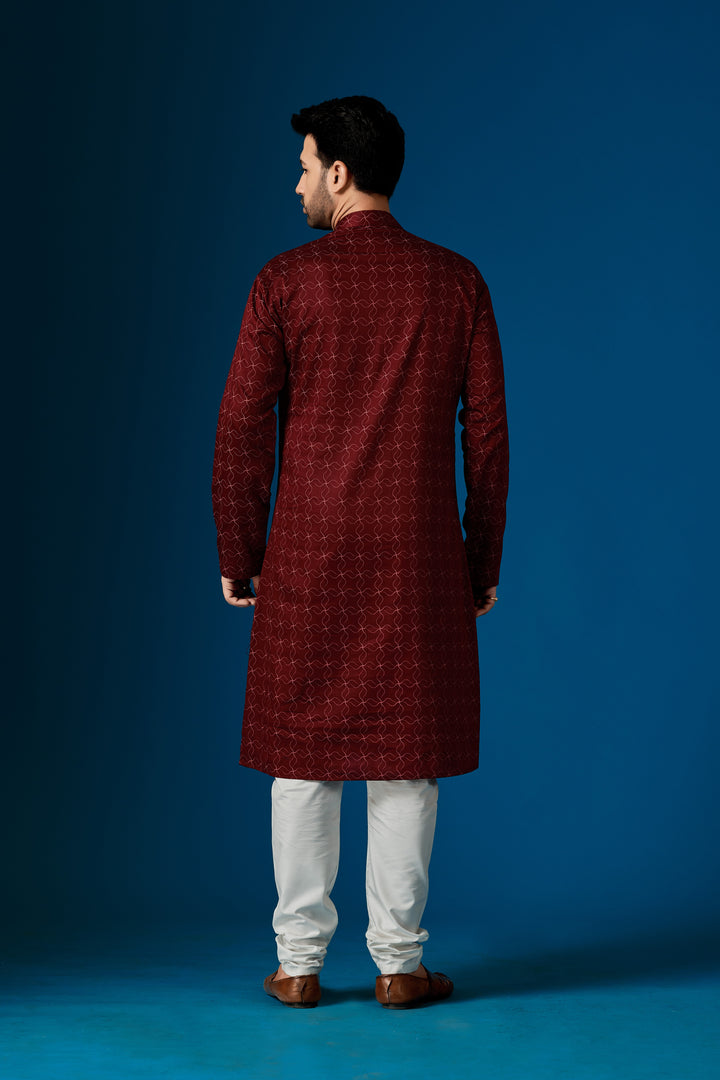 Men's Maroon Kurta Pajama Set | Traditional Cotton Designer Set