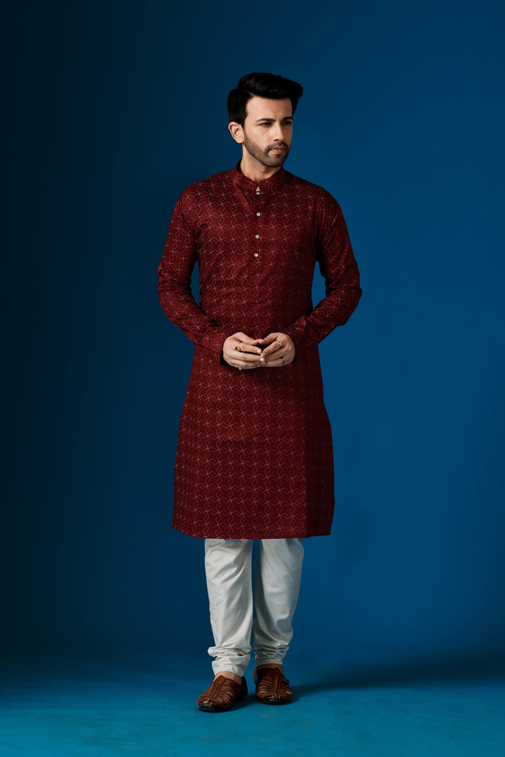 Men's Maroon Kurta Pajama Set | Traditional Cotton Designer Set