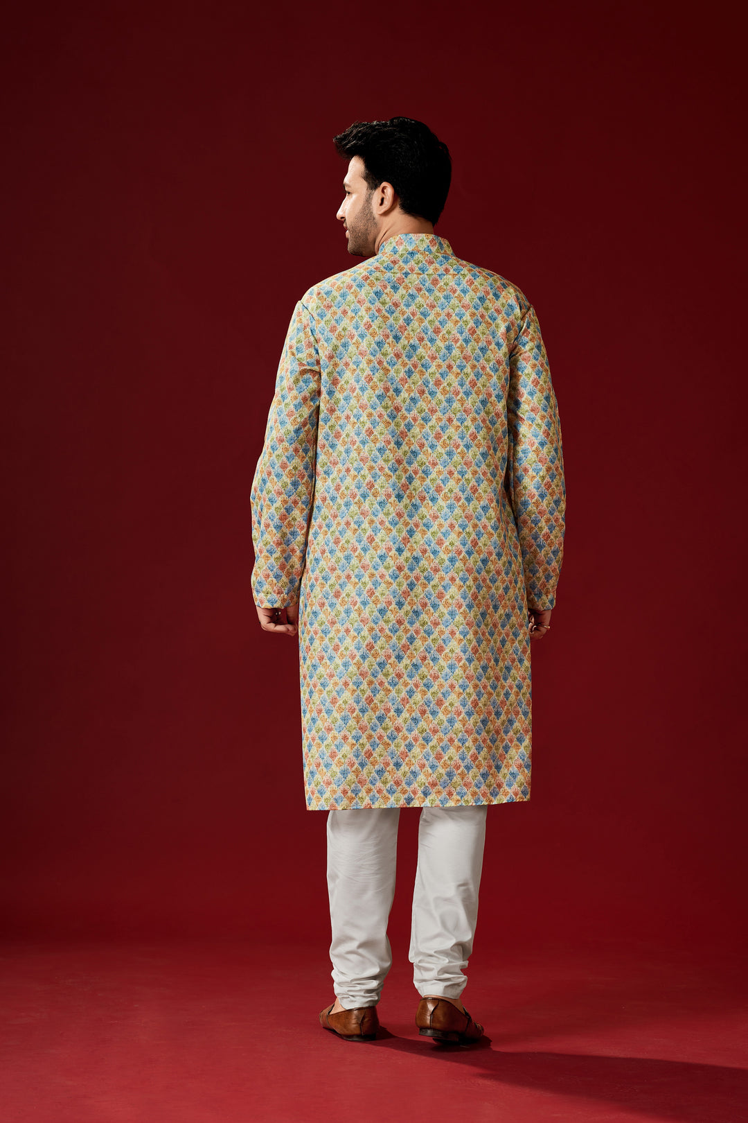 Stylish Multi-Color Kurta | Off-White Cotton Pajama Men's Fashion