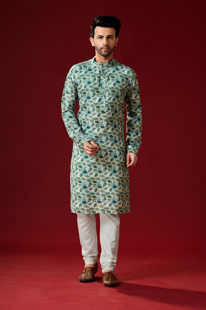 Mint Green Designer Cotton Kurta Set | Festive Wear for Men