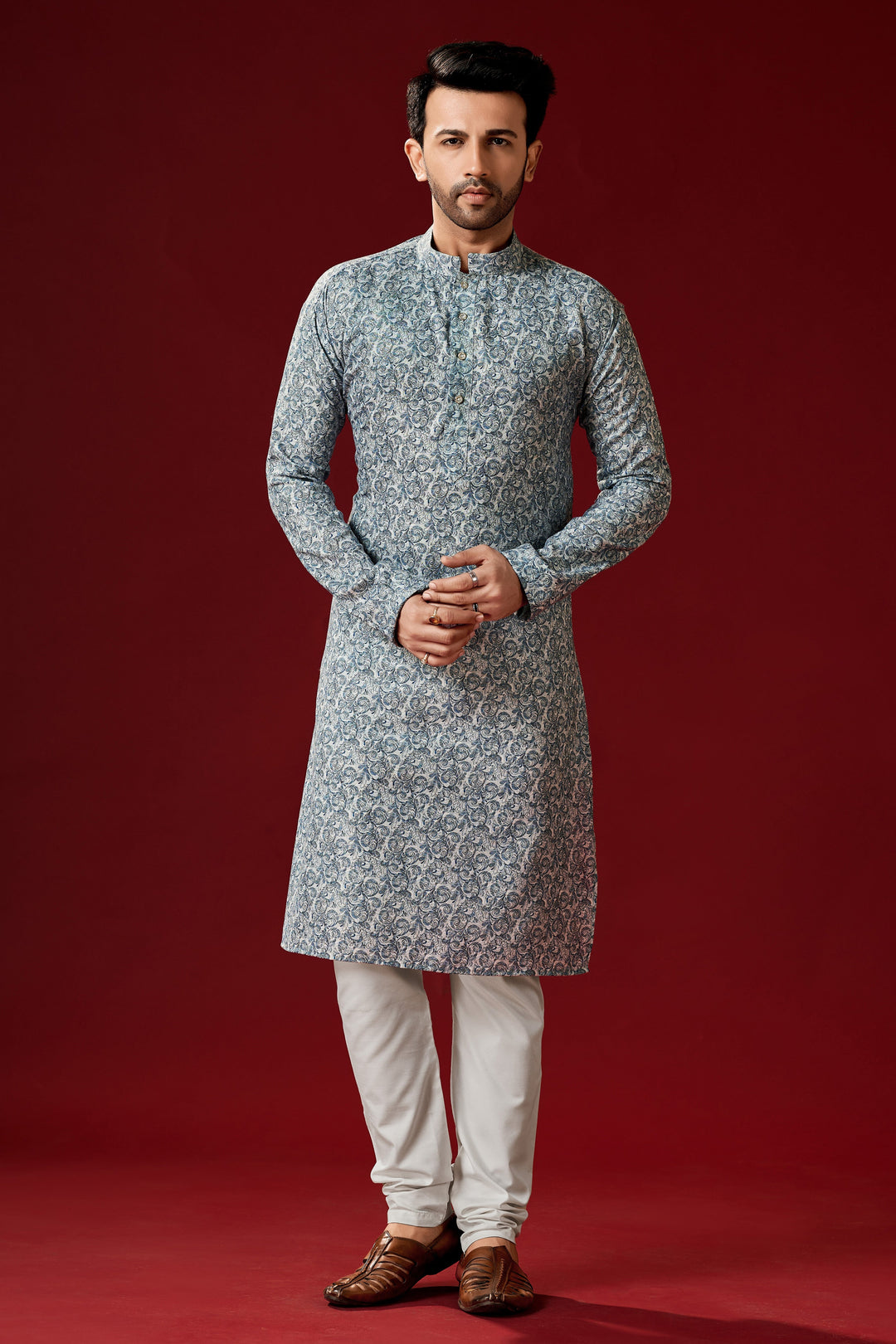 Grey Cotton Kurta & Pajama Set | Designer Men's Festive Wear