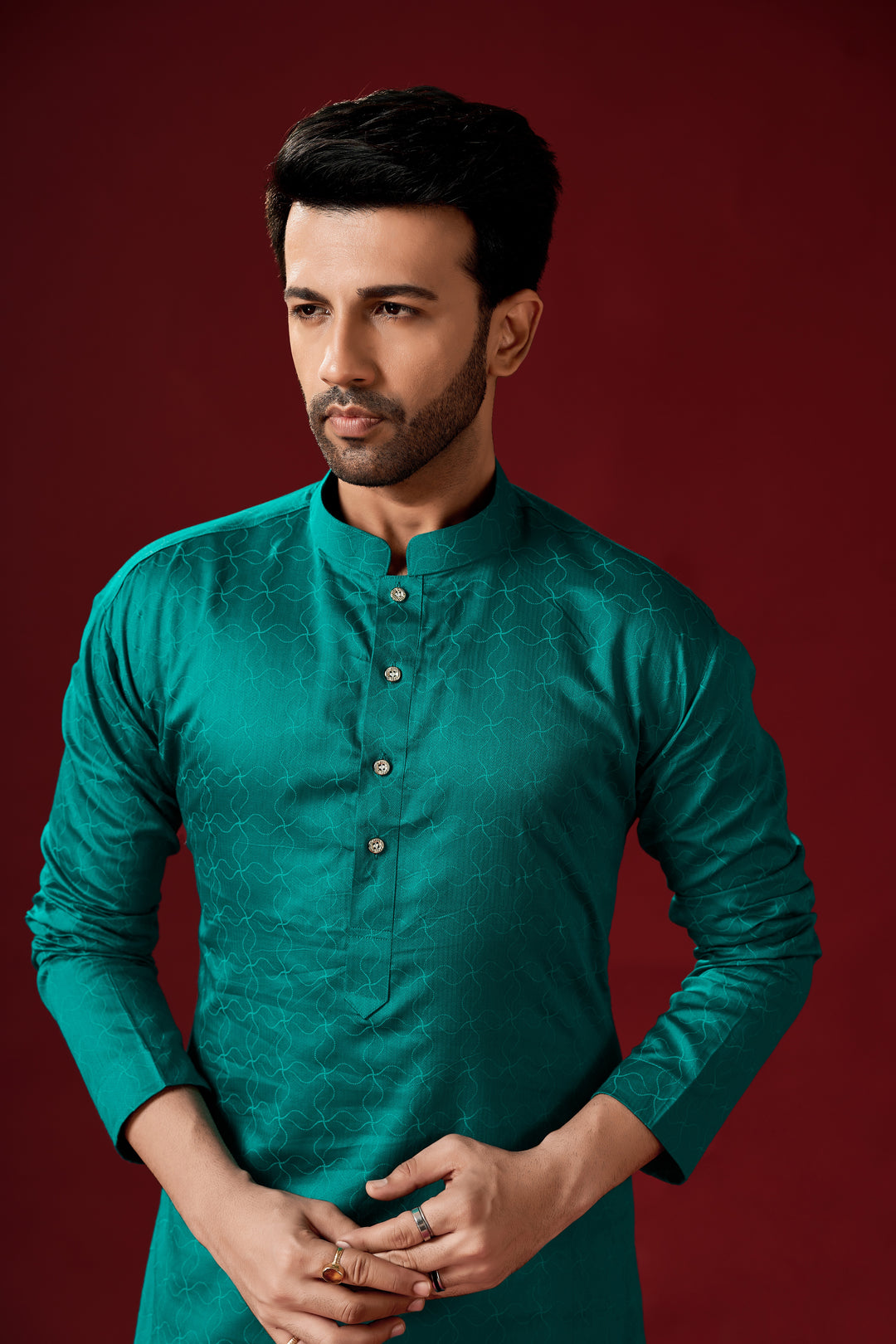 Teal Green Cotton Printed Kurta Pajama Set | Designer Men’s Festive Wear