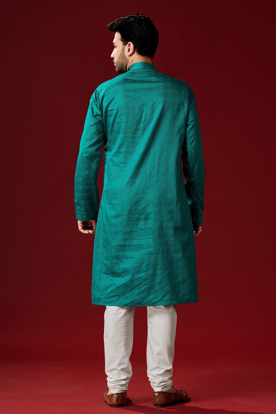 Teal Green Cotton Printed Kurta Pajama Set | Designer Men’s Festive Wear