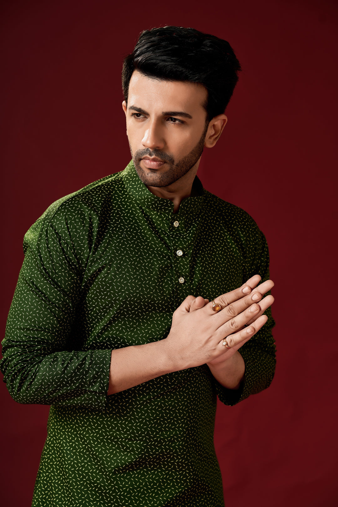 Designer Olive Green Kurta Pajama Set | Men’s Traditional Festive Outfit