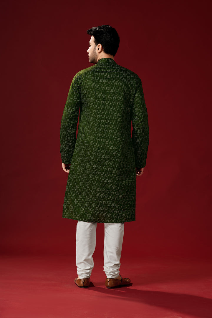 Designer Olive Green Kurta Pajama Set | Men’s Traditional Festive Outfit