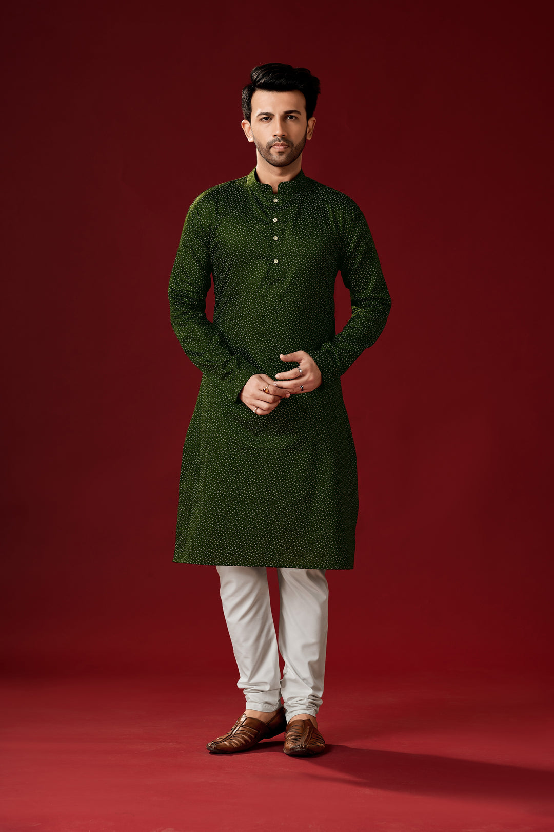 Designer Olive Green Kurta Pajama Set | Men’s Traditional Festive Outfit