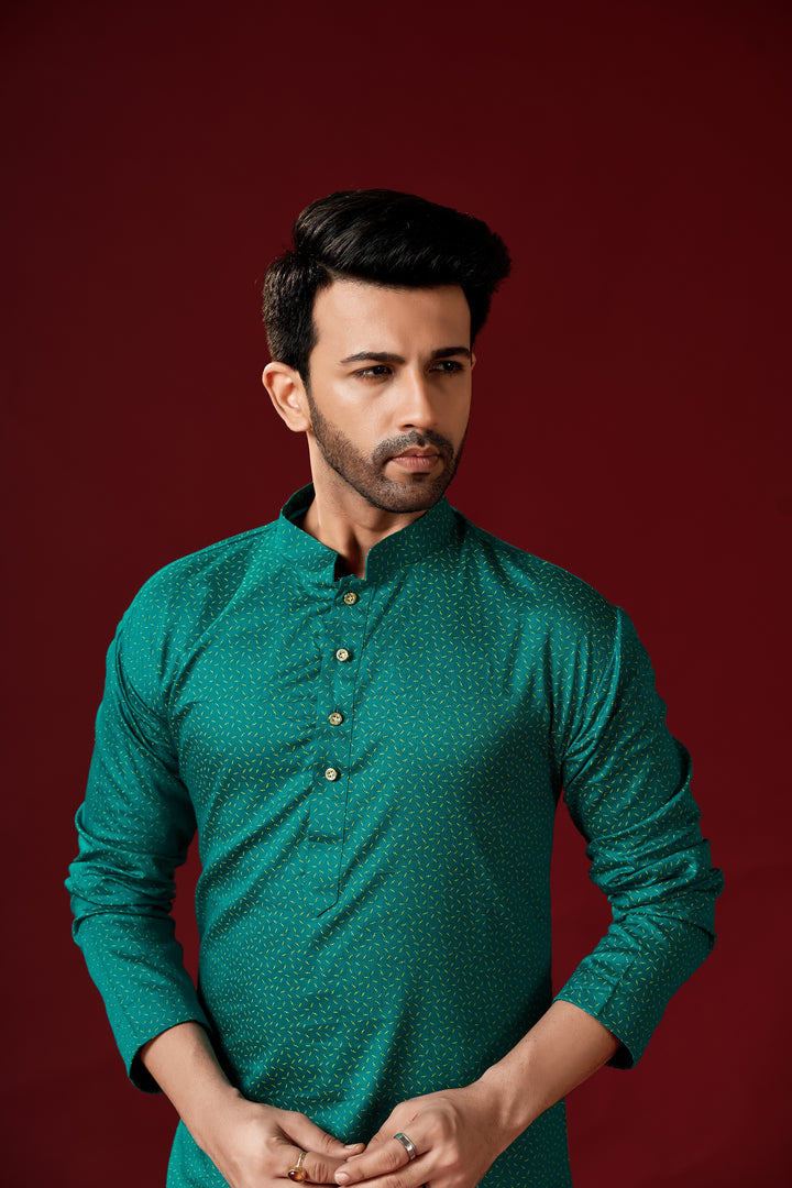 Stylish Cotton Printed Rama Kurta Pajama | Men’s Festive Outfit