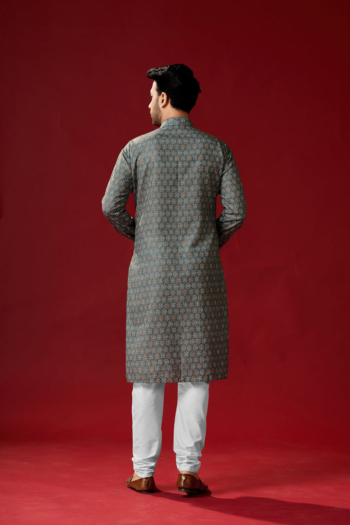 Designer Grey and Off-White Kurta Pajama Set | Festive Cotton Outfit