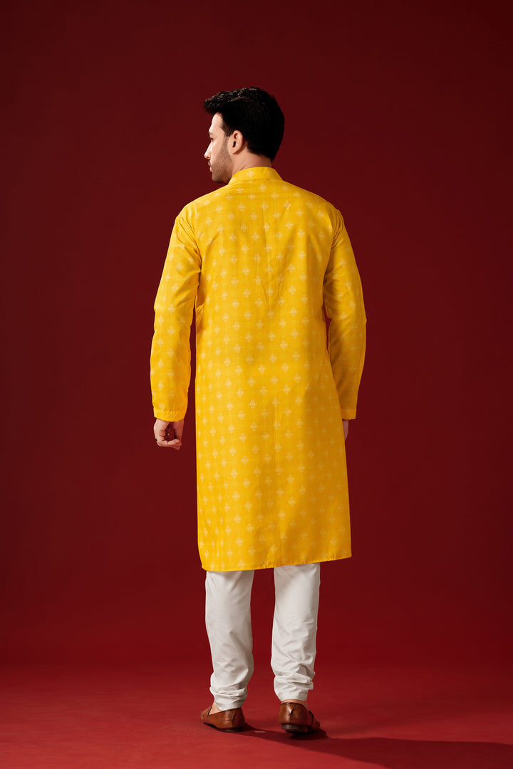 Yellow Kurta with Off-White Pajama | Traditional Cotton Kurta Set