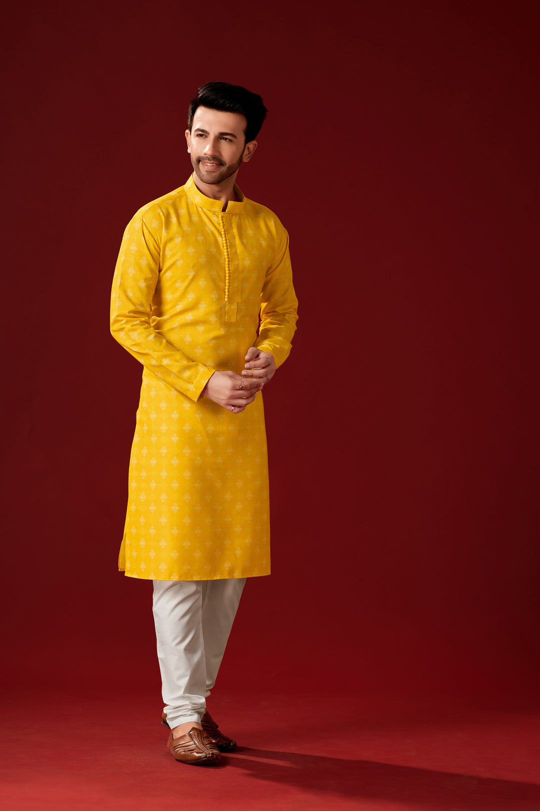 Yellow Kurta with Off-White Pajama | Traditional Cotton Kurta Set