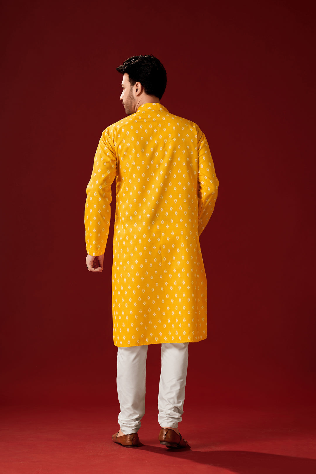 Haldi Yellow Kurta Pajama Set | Cotton Designer Printed Men's Set