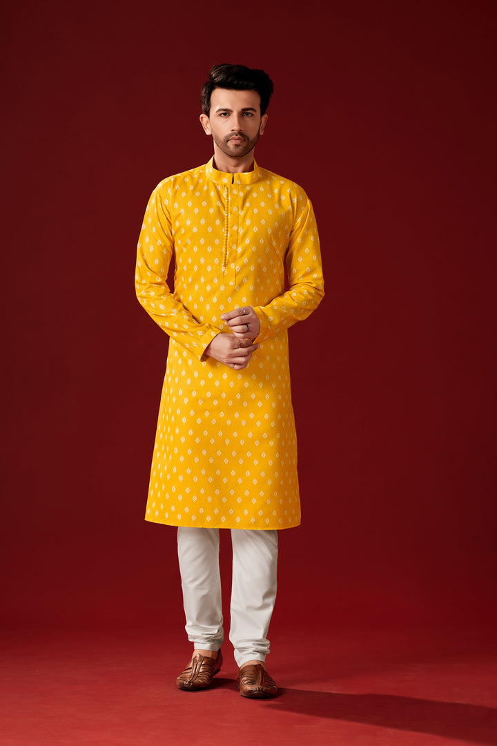 Yellow Cotton Kurta Pajama Set | Designer Kurta for Haldi Function