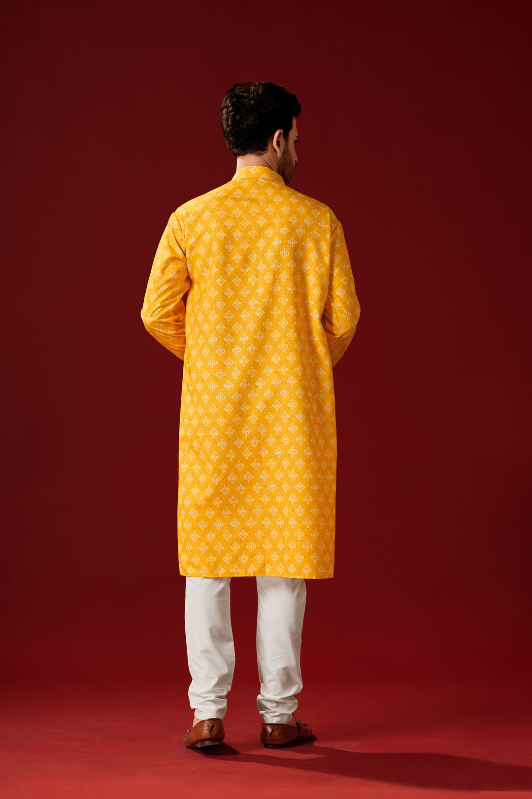 Designer Printed Yellow Kurta Pajama Set | Traditional Men’s Wear