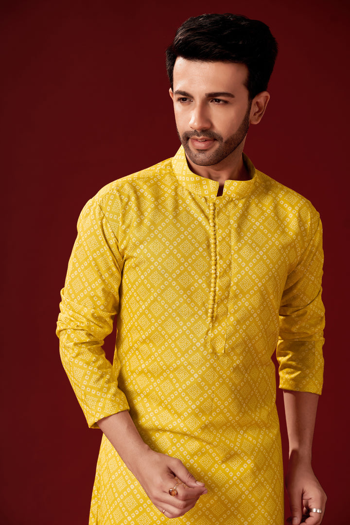 Designer Yellow Kurta Pajama for Men | Festive Cotton Kurta Set