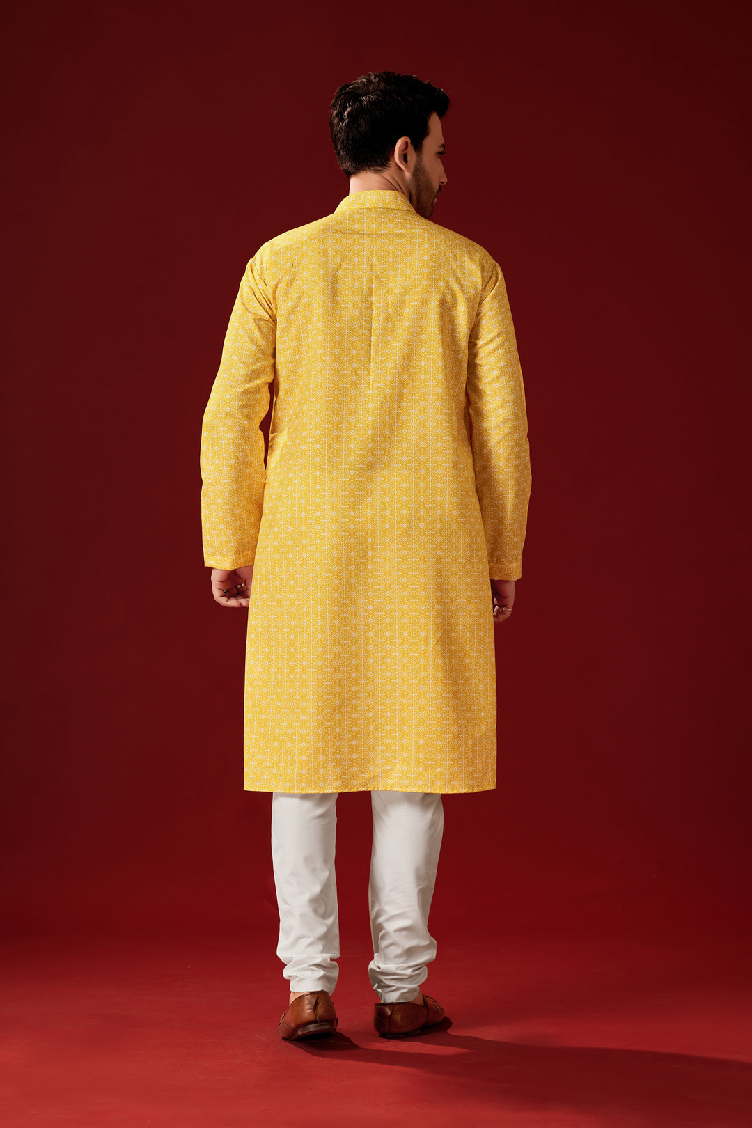 Men's Yellow Kurta Pajama Set | Traditional Embroidered Kurta Set