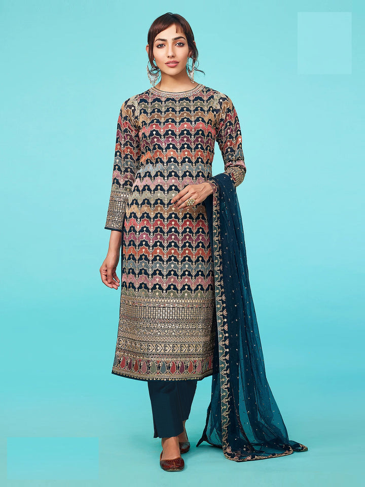 Designer Faux-Georgette Salwar Kameez | Three-Quarter Sleeve | Wedding Wear | Traditional Embroidery