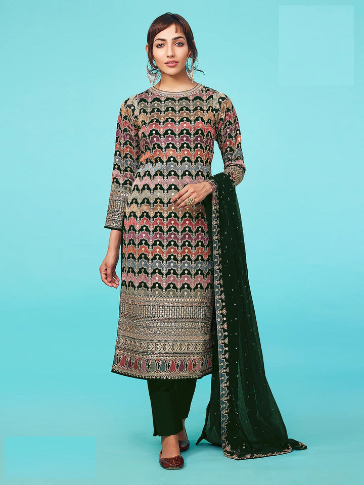 Designer Faux-Georgette Salwar Kameez | Three-Quarter Sleeve | Wedding Wear | Traditional Embroidery