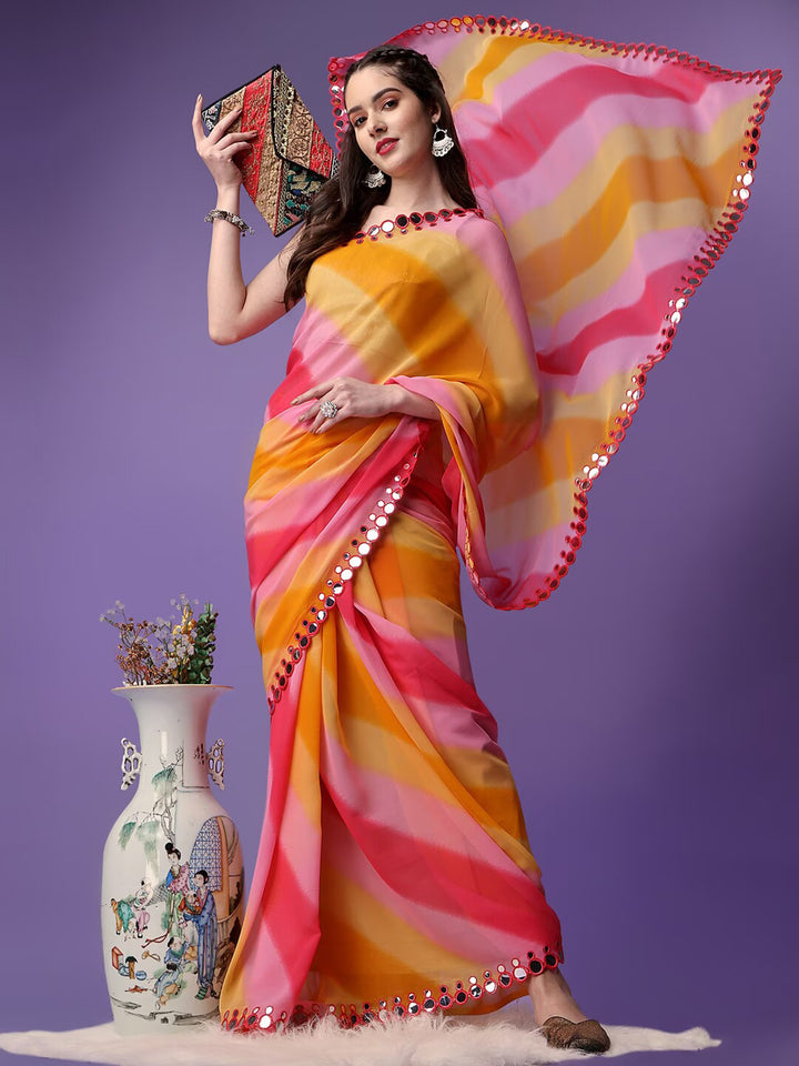 Lahriya-Printed Georgette Saree with Jari-Brocade Blouse | Special Event Ready