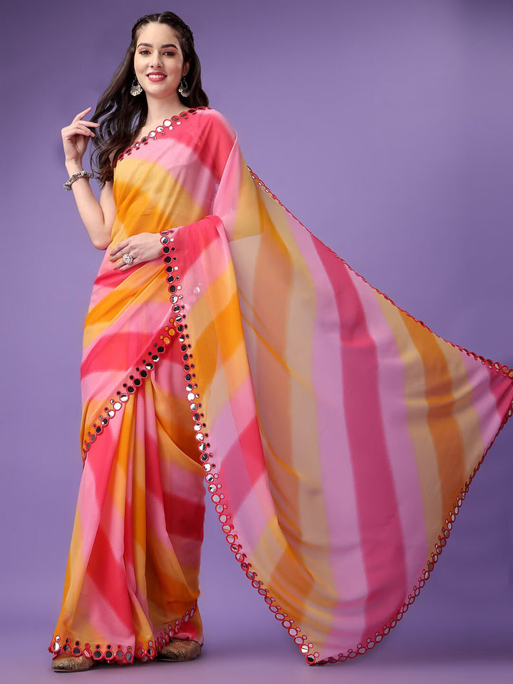 Lahriya-Printed Georgette Saree with Jari-Brocade Blouse | Special Event Ready